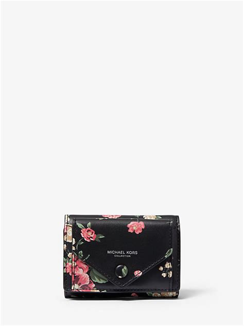 michael kors navy floral wallet|Floral Calf Leather Small Pocket Wallet .